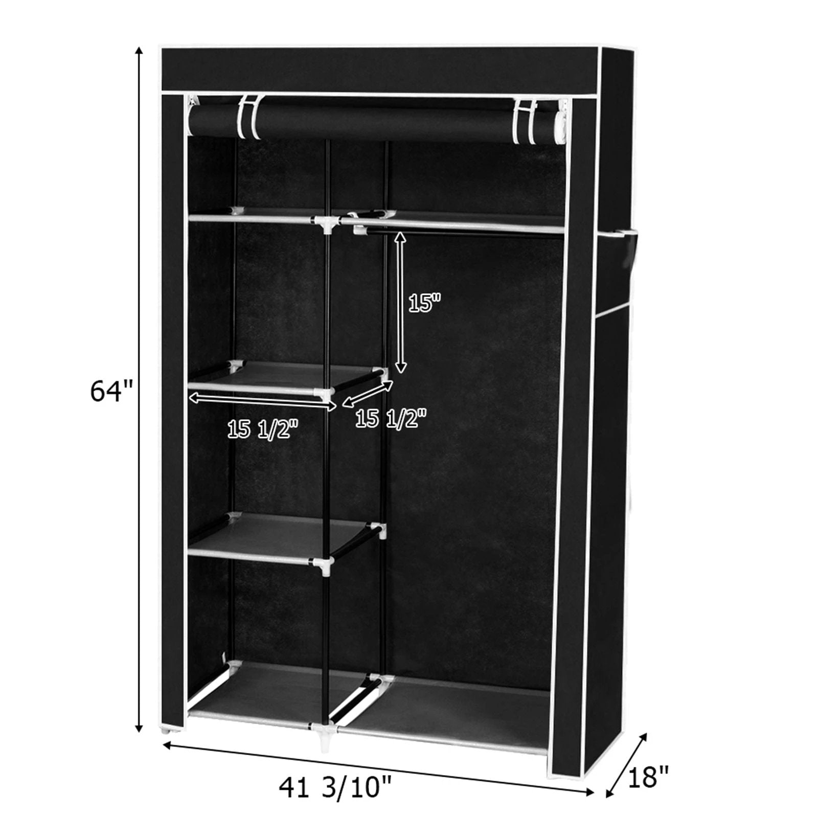 N/A 64" Portable Closet Storage Organizer Wardrobe Clothes Rack with Shelves Black -