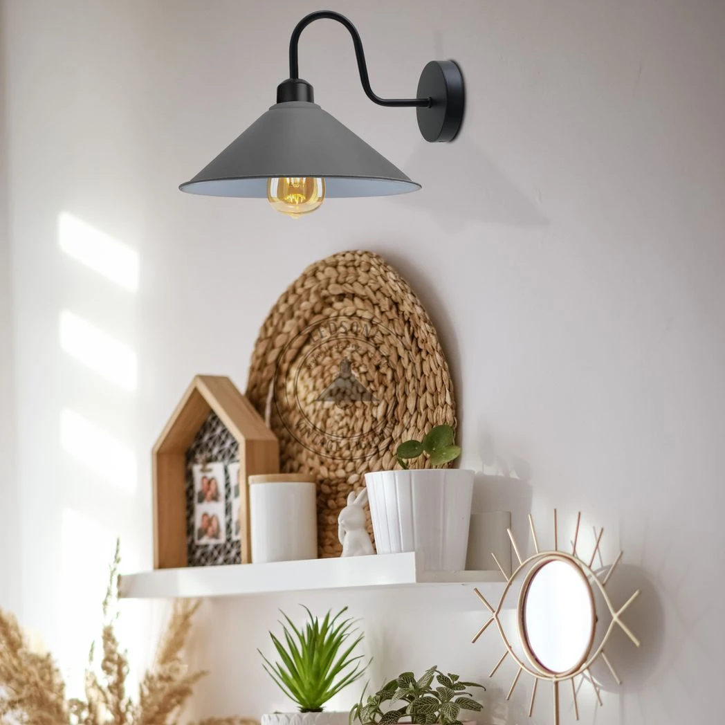 Un-branded Premium Grey Wall Lamp Cone Shade Swan Neck For E27 Socket - Wall Lights