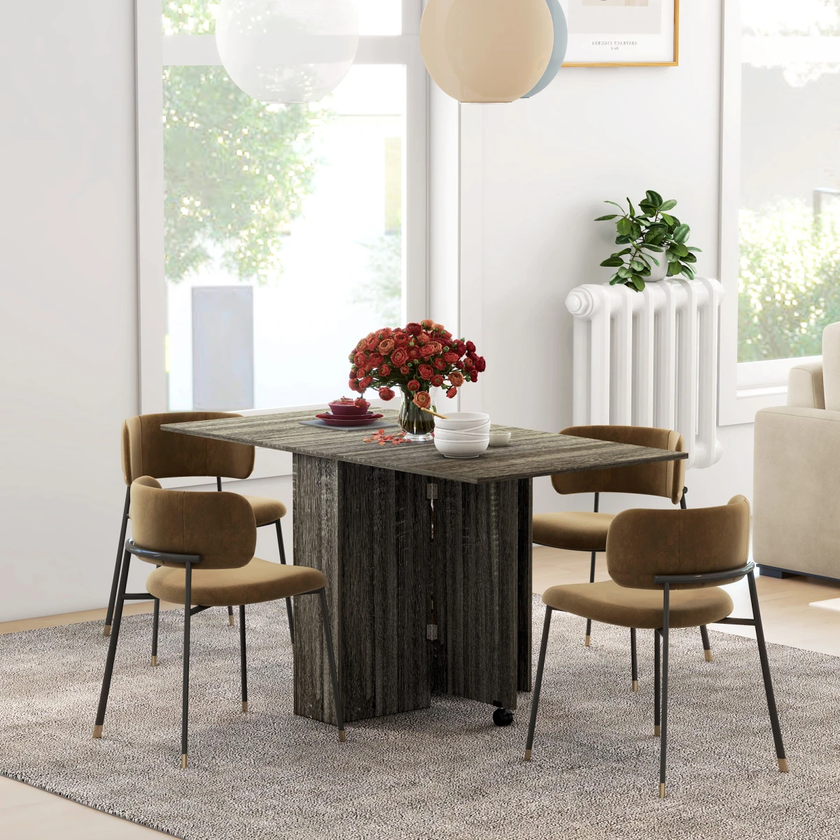 HOMCOM Drop Leaf Table Compact Grey With Wheels For Dining by AIYAPLAY