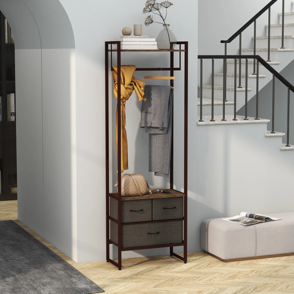 HOMCOM HOMCOM Clothes Hanging Rail 59cm 3 Fabric Drawers Hallway - Wardrobe