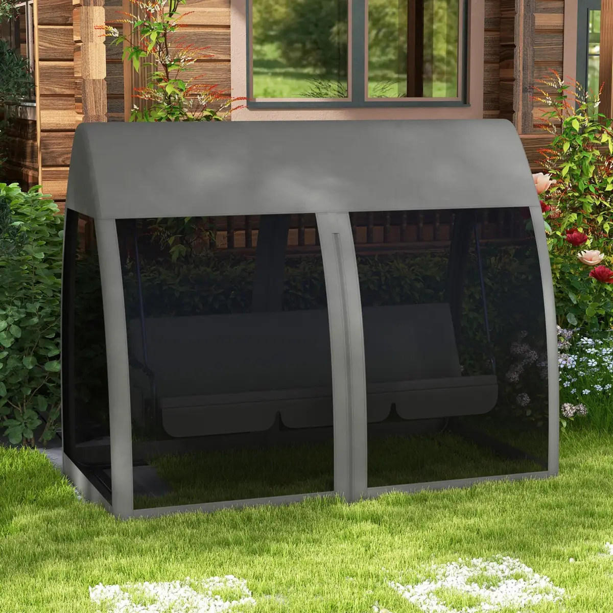 Outsunny Outsunny Garden Swing Chair Patio Hammock 3 Seater Bench Canopy Lounger Grey - Hammocks