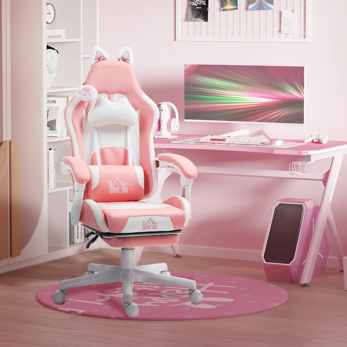 HOMCOM Pink Gaming Chair 44-52cm Recline Footrest for Gamers by HOMCOM