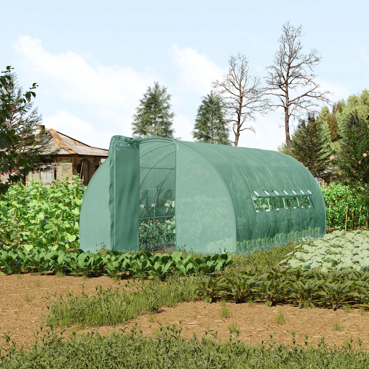 Outsunny Reinforced Walk In Polytunnel Greenhouse 6M By 3M Steel Frame Ideal For Year Round Gardeners - Greenhouse