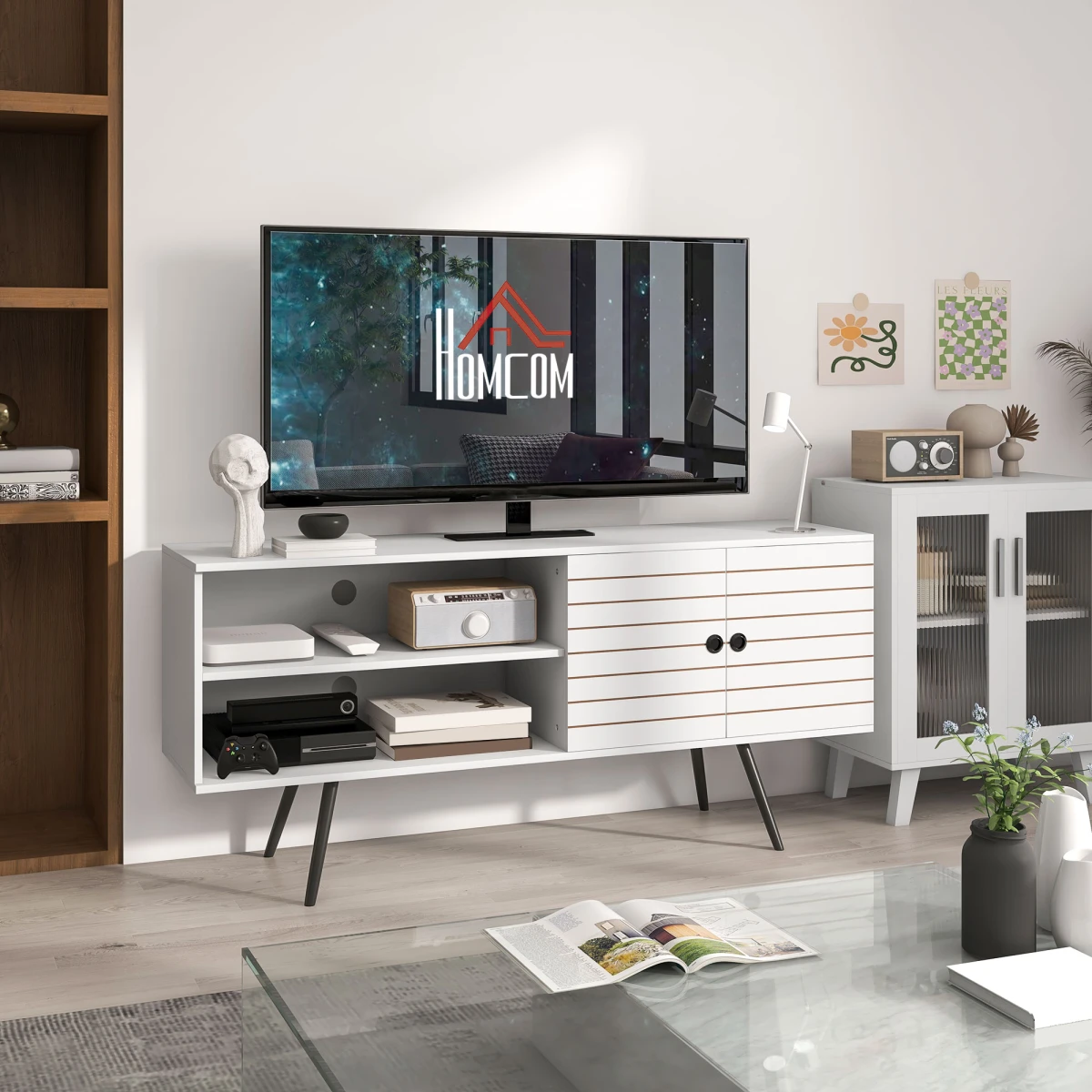 HOMCOM HOMCOM TV Unit 65Inch White With Door And Shelves LivingRoom - TV Unit