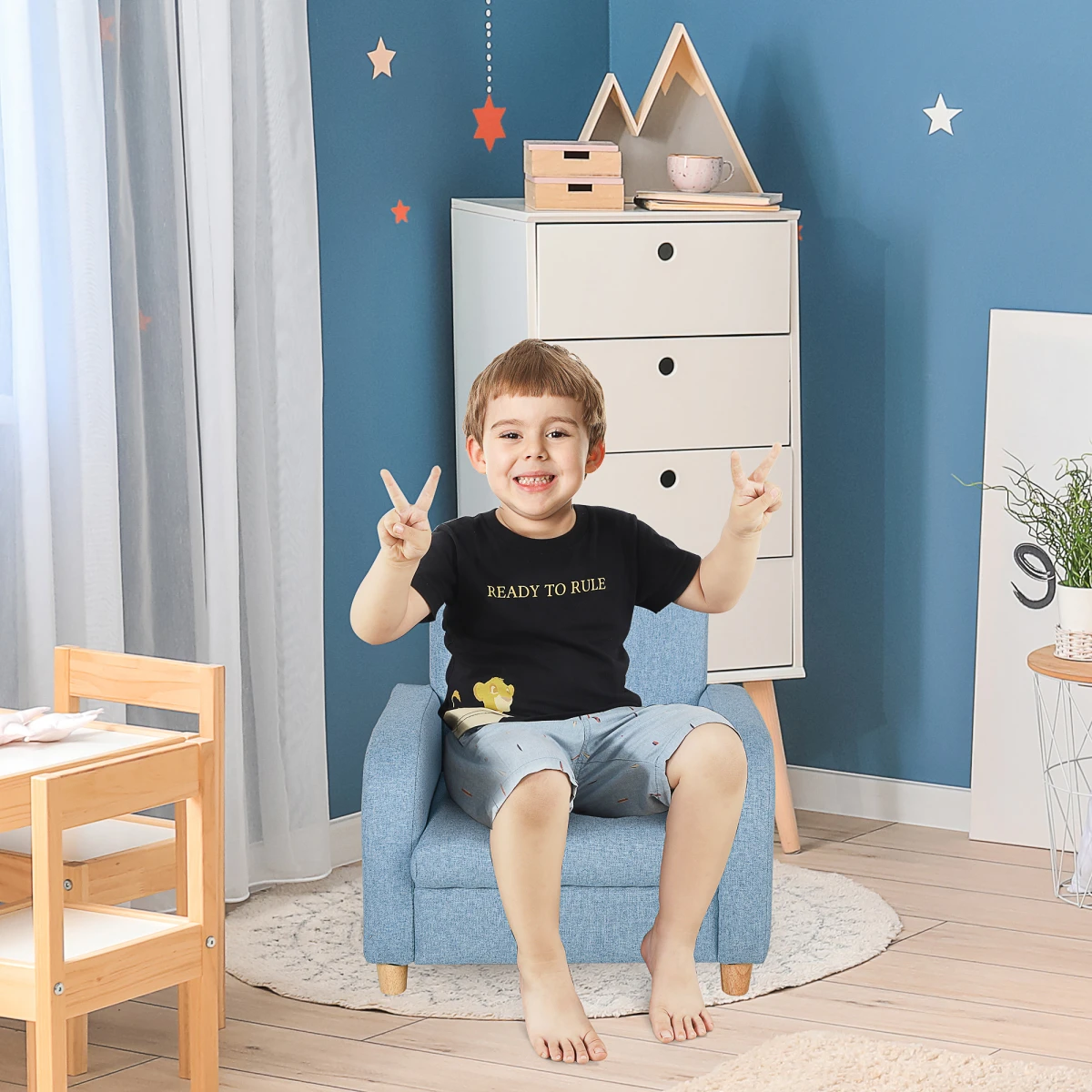 Kids Armchair Cushioned Wood Frame 49L x 45W x 44.5H cm by HOMCOM