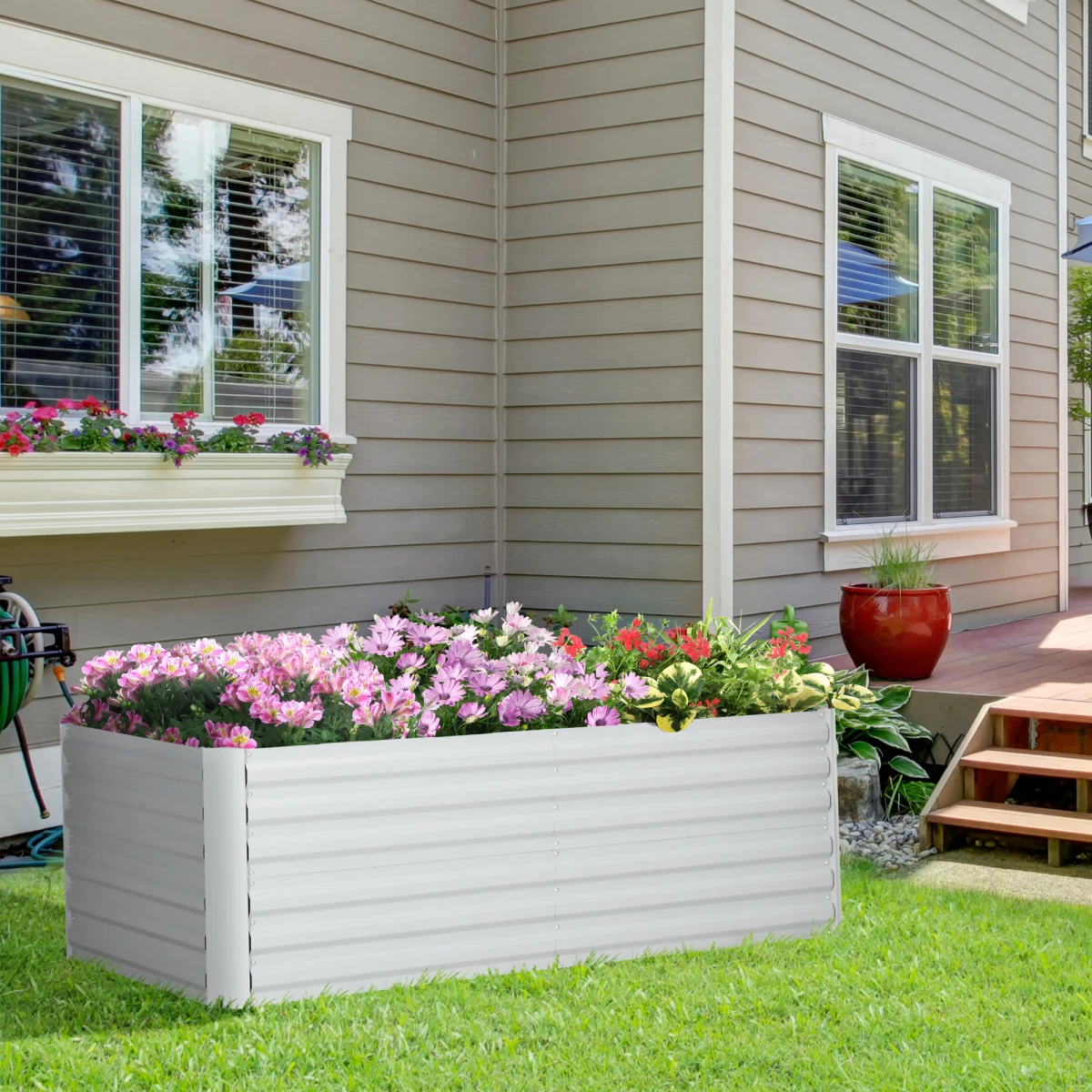Outsunny Galvanised Steel Raised Bed 180x90cm Reinforced Rods Garden - Planters
