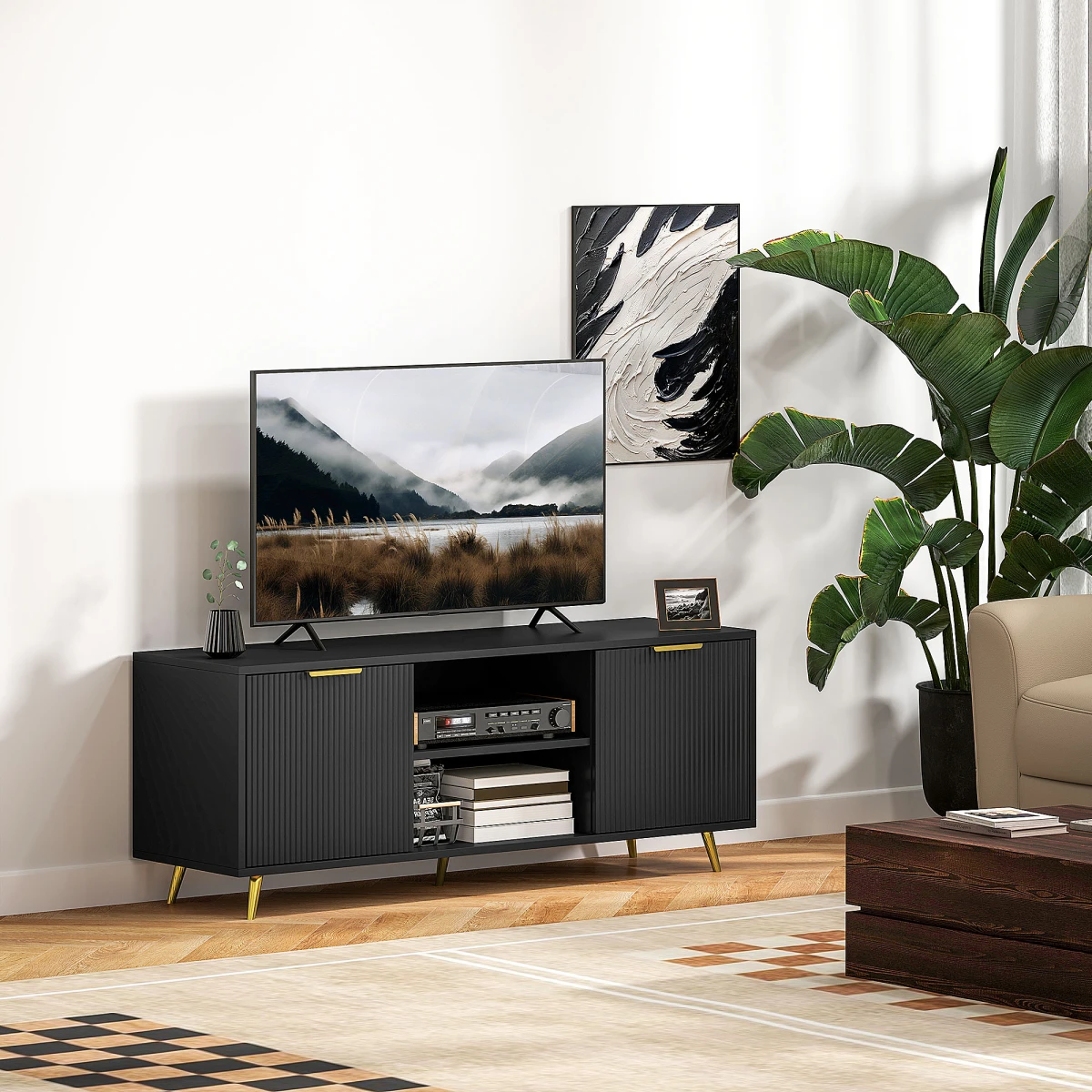 HOMCOM HOMCOM Modern TV Stand Cabinet For 55 Inch TV Storage Black - TV Unit