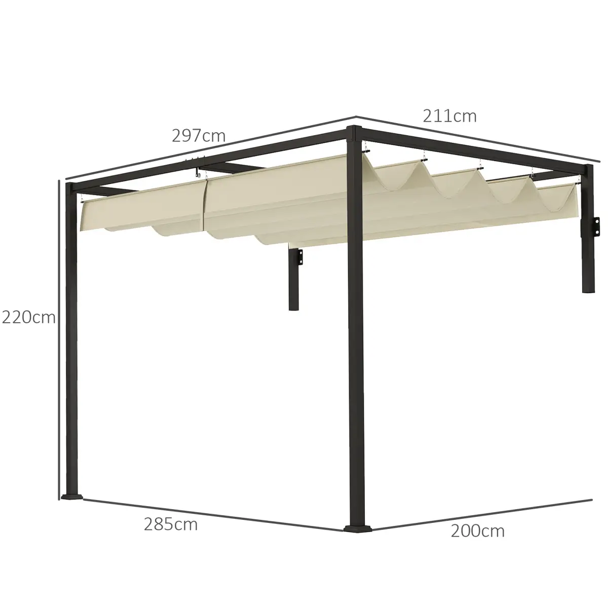 Outsunny Outsunny 2 x 3(m) Wall Mounted Pergola with Retractable Roof, Khaki - Gazebos