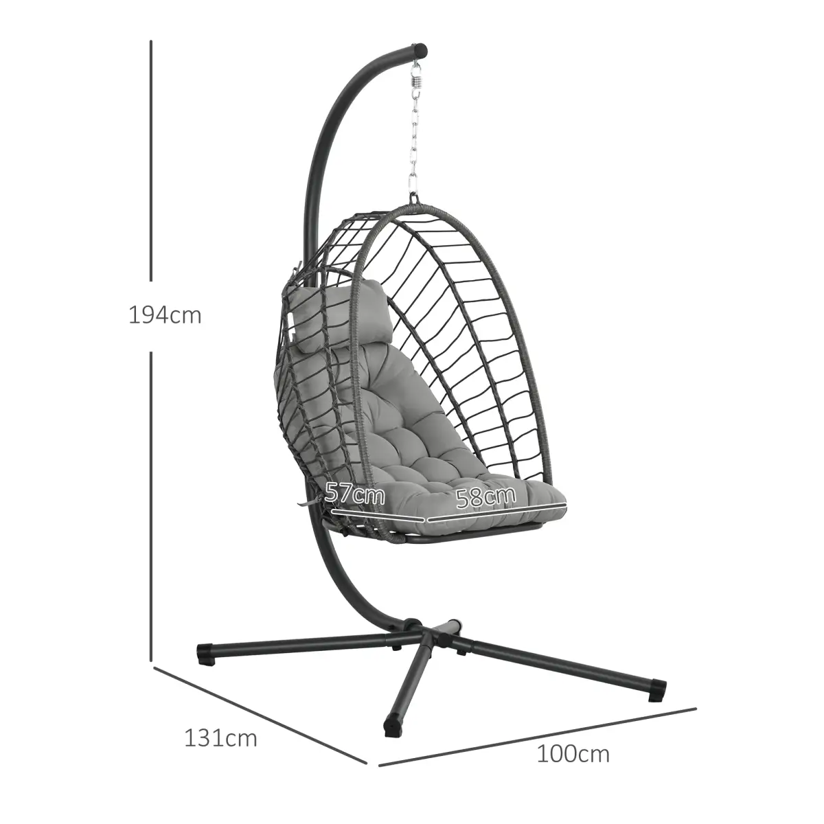 Outsunny Outsunny PE Hanging Swing Chair w/ Thick Cushion, Patio Hanging Chair, Grey - Hammocks