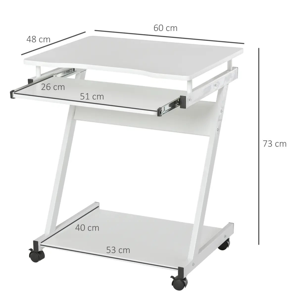 HOMCOM Computer Desk with 4 Moving Wheels Sliding Keyboard Tray White - Desk
