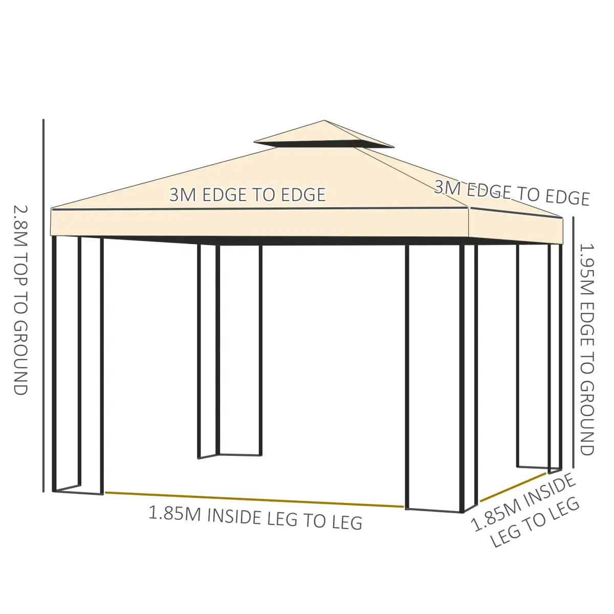 Outsunny 3x3 m Double Top Gazebo-Beige - Gazebos