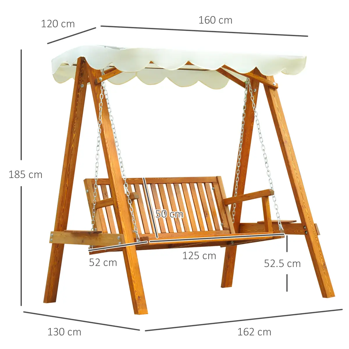 Outsunny 2-Seater Wood Garden Chair Swing Bench Lounger-Cream - Hammocks