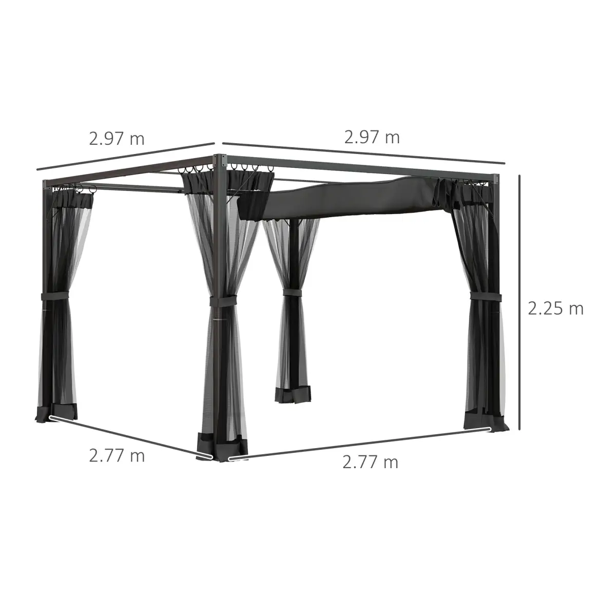Outsunny Outsunny 3 x 3 m Pergola with Retractable Roof and Netting, Dark Grey - Gazebos