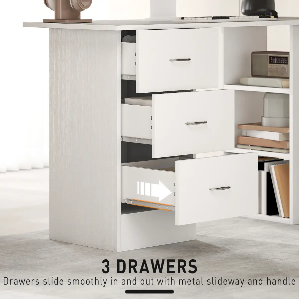 HOMCOM HOMCOM 120cm Computer Desk PC Table Workstation w/ 3 Shelf & Drawers White - Desk