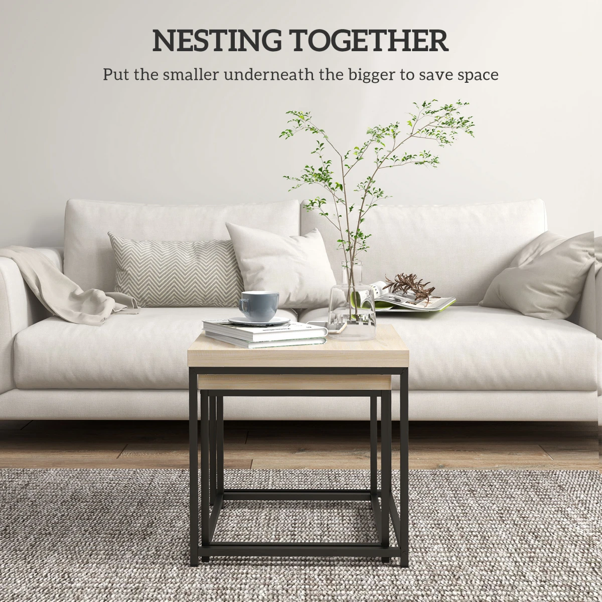 HOMCOM Nesting Tables 3.5cm Oak ThickTop ForHome by HOMCOM