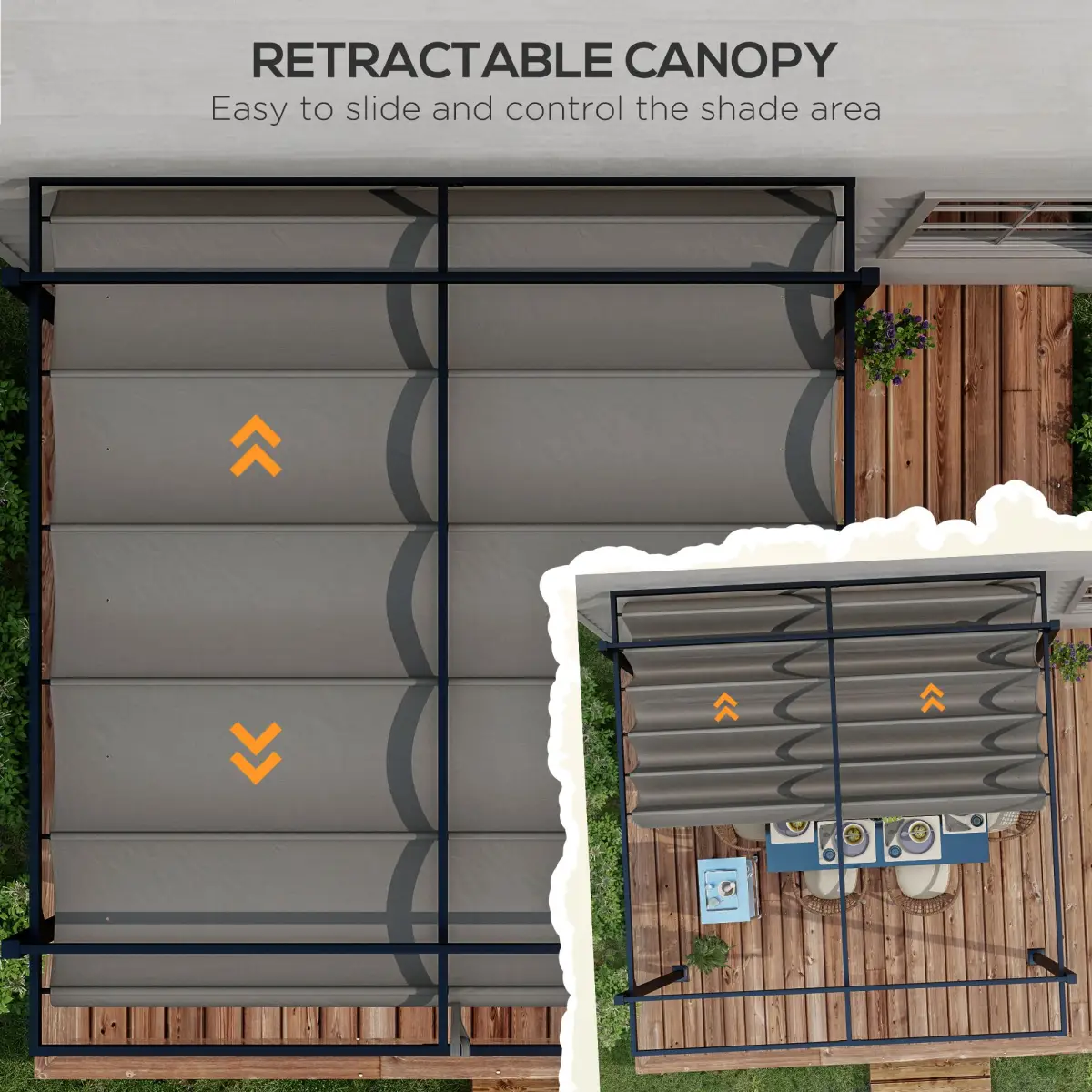 Outsunny Outsunny 3 x 3(m) Pergola with Retractable Roof and Aluminium Frame, Grey - Gazebos
