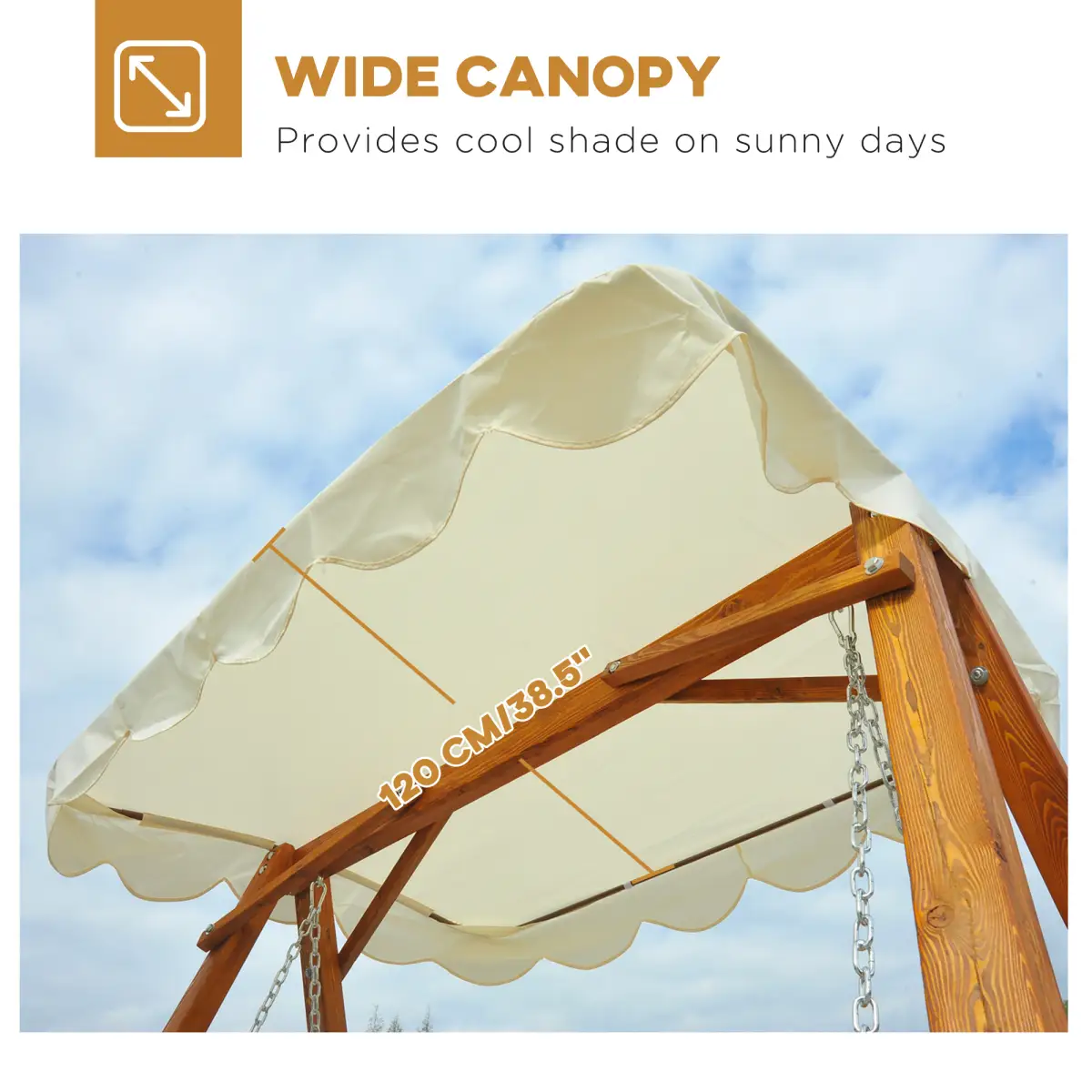 Outsunny 2-Seater Wood Garden Chair Swing Bench Lounger-Cream - Hammocks