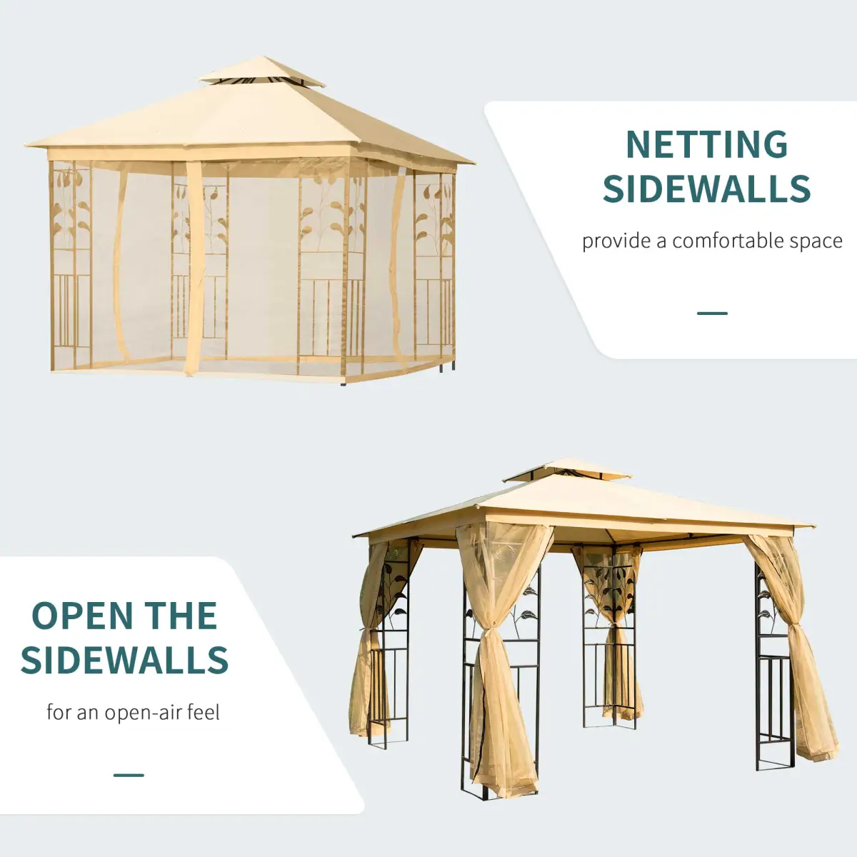 Outsunny 3x3 m Double Top Gazebo-Beige - Gazebos