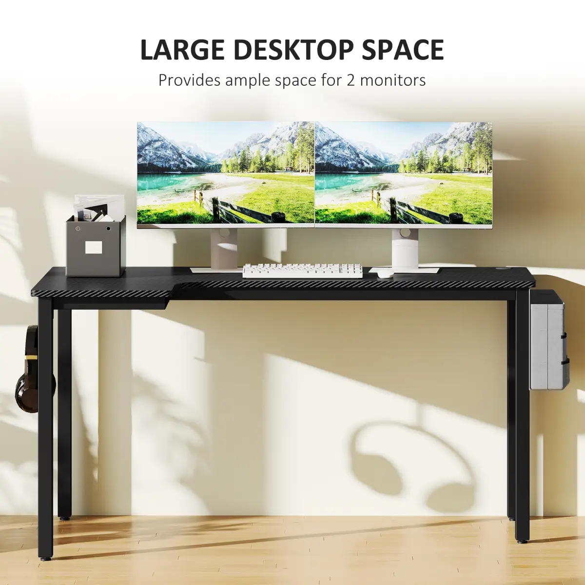 HOMCOM HOMCOM L-Shaped Corner Desk Computer with Fabric Bag and Hooks, Black - Desk