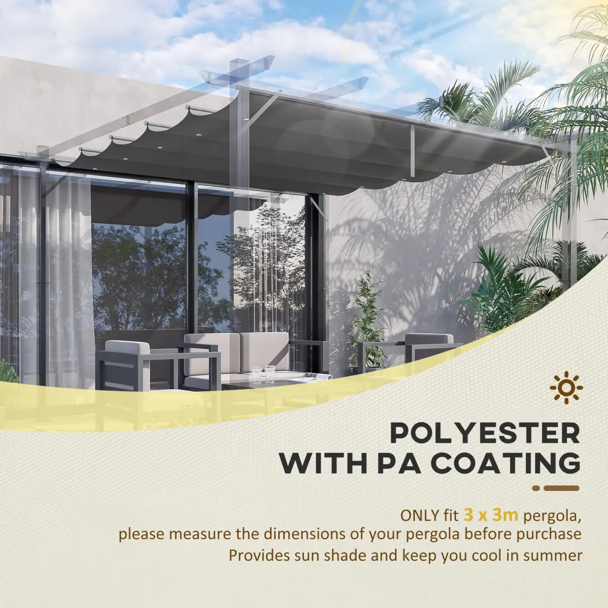 Outsunny Pergola Shade Cover for 3 x 3m Pergola, Replacement Canopy Fabric Only, Grey - Gazebos