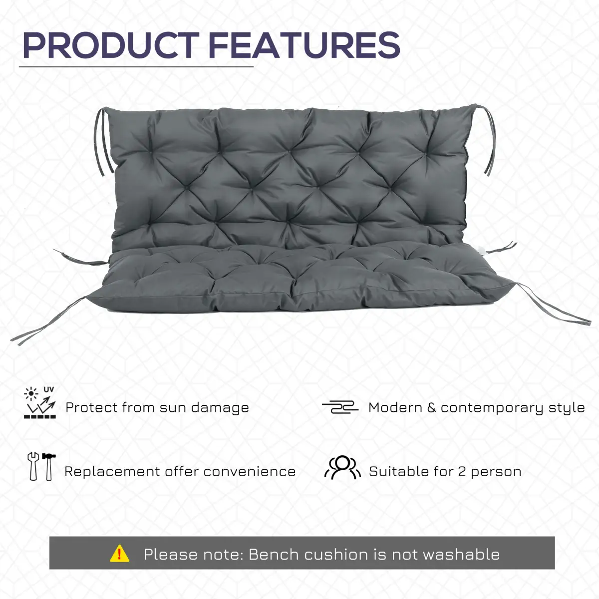 Outsunny Garden Bench Cushion 2 Seater Swing Chair Cushion Outdoor Seat Pad - Hammocks