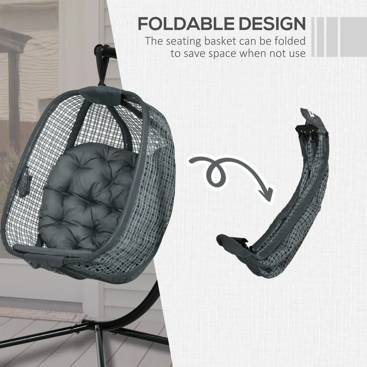 Outsunny Outsunny Hanging Swing Chair w/ Thick Cushion, Patio Hanging Chair, Dark Grey - Hammocks