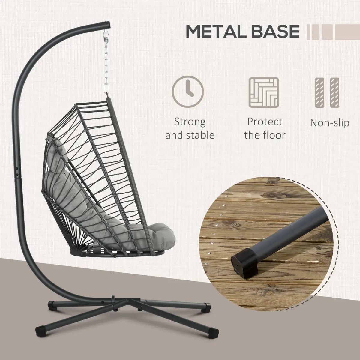 Outsunny Outsunny PE Hanging Swing Chair w/ Thick Cushion, Patio Hanging Chair, Grey - Hammocks
