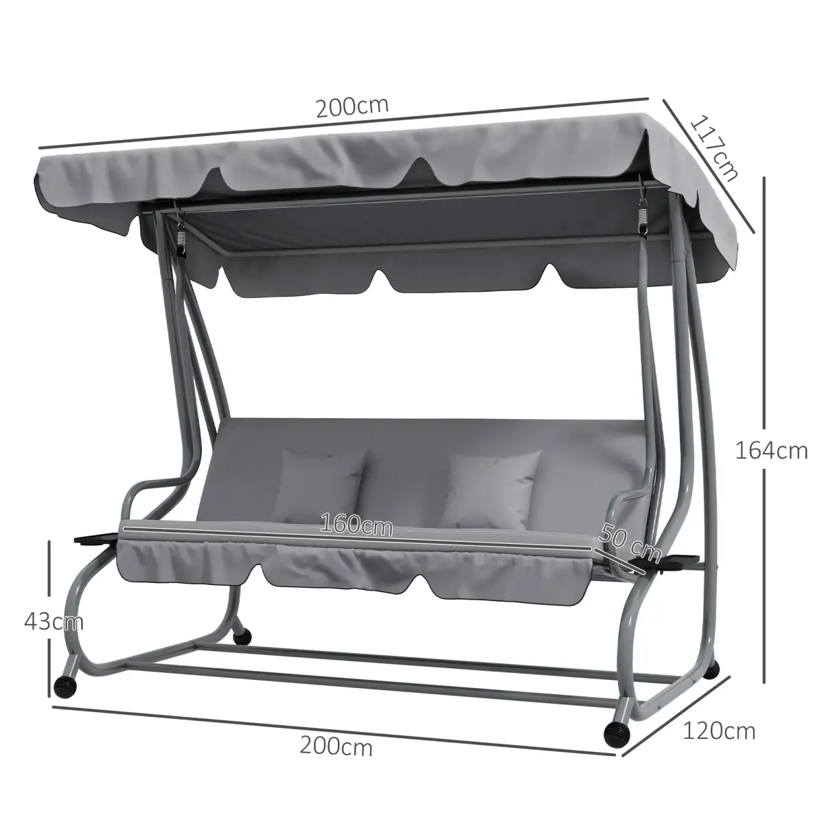 Outsunny Outsunny 2-in-1 Garden Swing Chair for 3 Person w/ Adjustable Canopy, Grey - Hammocks