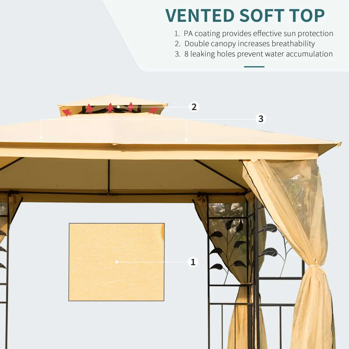 Outsunny 3x3 m Double Top Gazebo-Beige - Gazebos