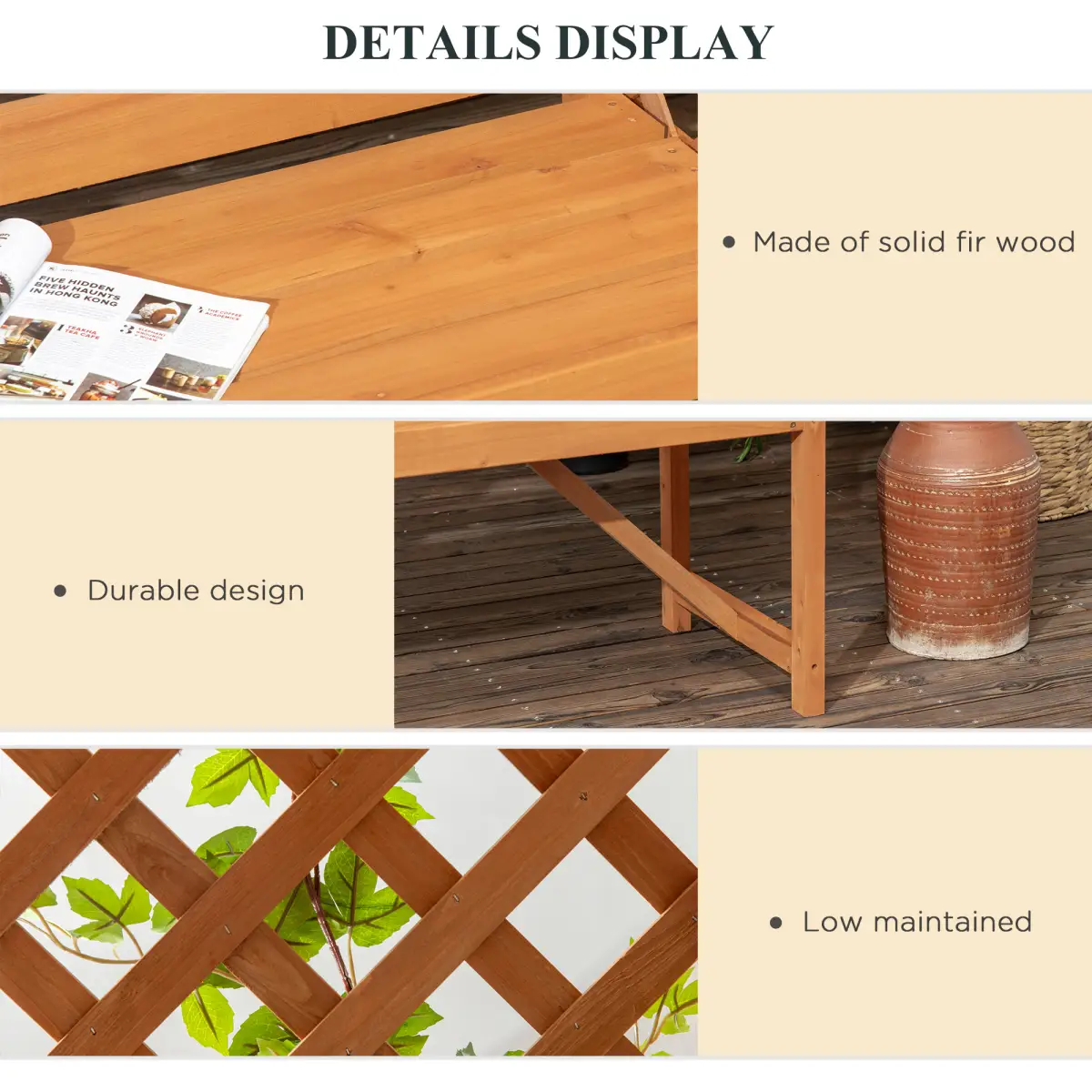 Outsunny Patio Garden Bench, Arch Pergola with Natural Wooden Garden Arbour with Seat - Gazebos