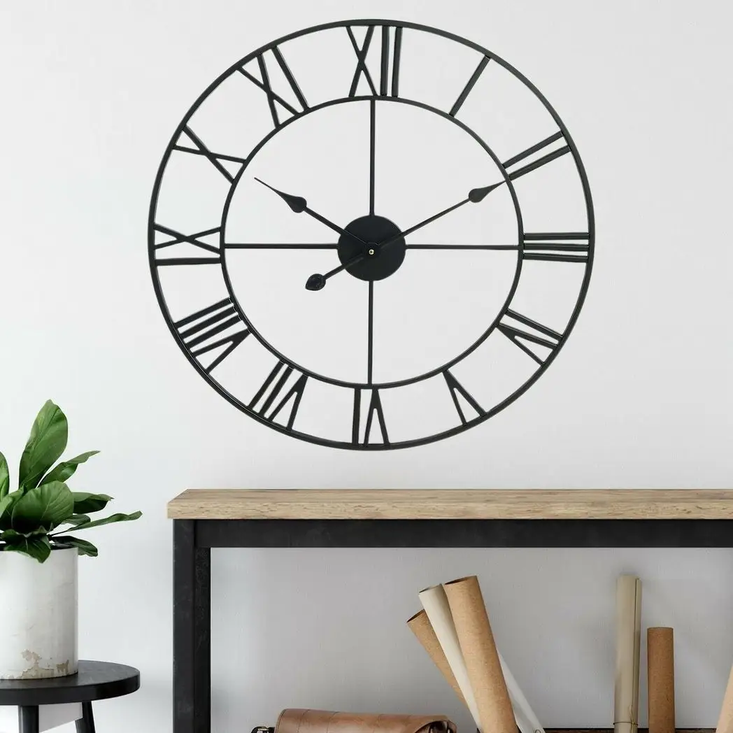 Un-Branded 60CM ROMAN METAL CLOCK BLACK - Clock