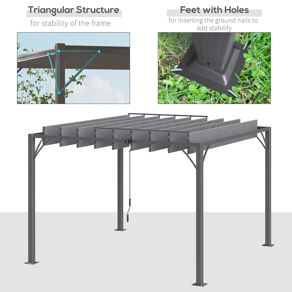 Outsunny Outsunny 3 x 3(m) Outdoor Louvered Metal Pergola with Retractable Roof, Grey - Gazebos