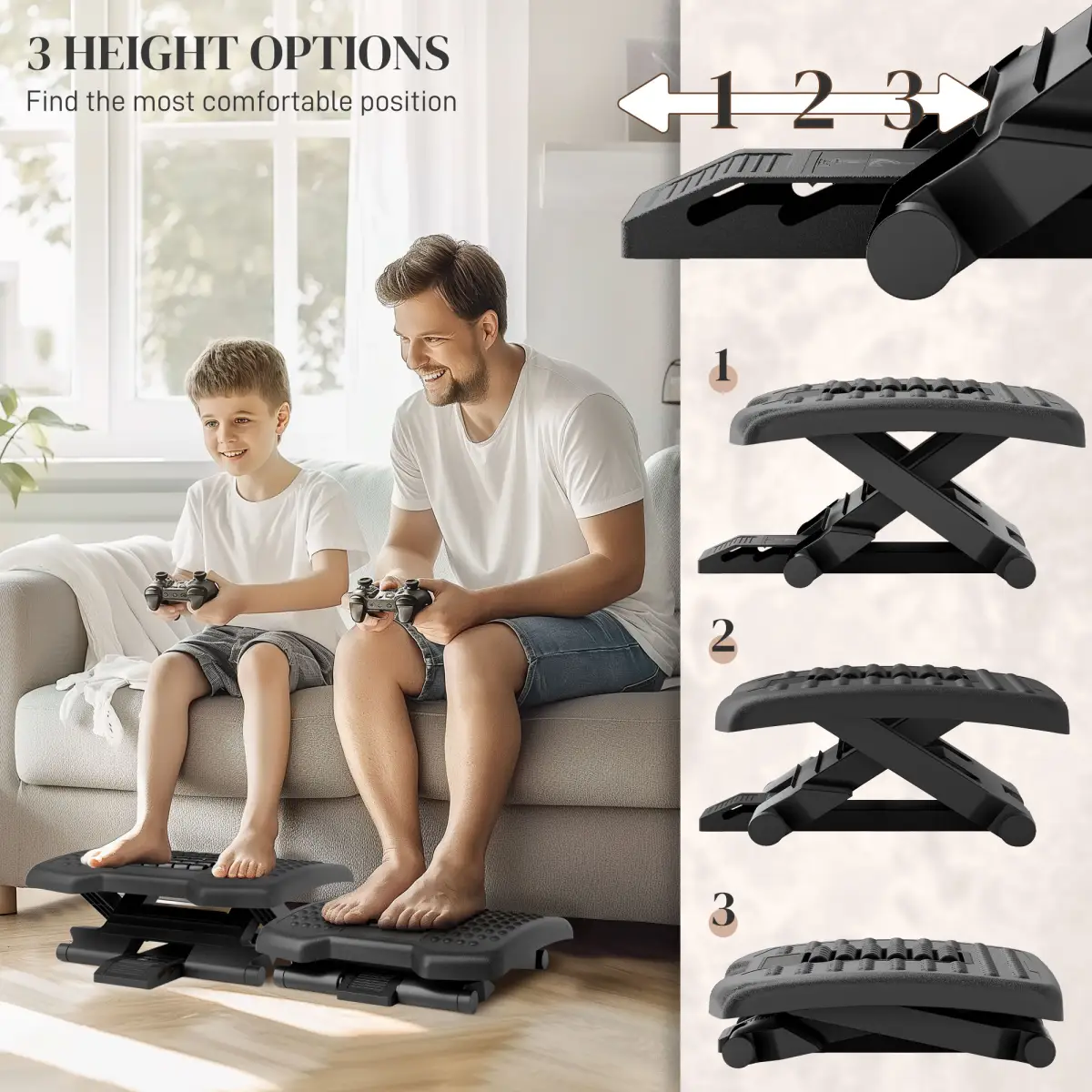 HOMCOM Foot Rest for Under Desk with Massage Function, Adjustable Angle and Height - Desk