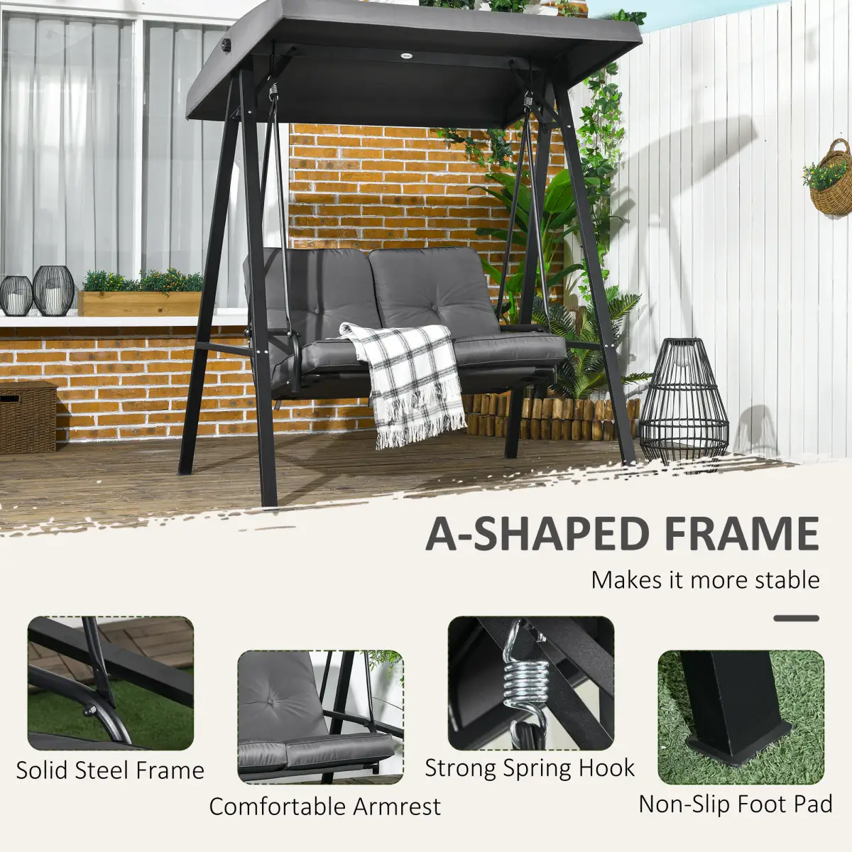 Outsunny Outsunny 2 Seater Garden Outdoor Swing Chair Hammock w/ Adjustable Canopy - Hammocks
