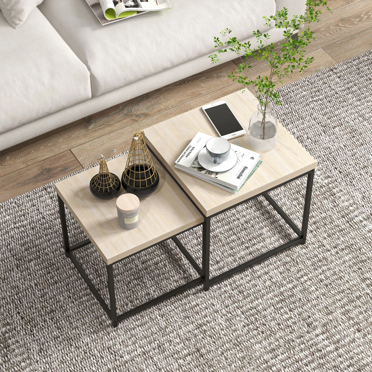 HOMCOM HOMCOM Nesting Tables 3.5cm Oak ThickTop ForHome - Nest of Tables