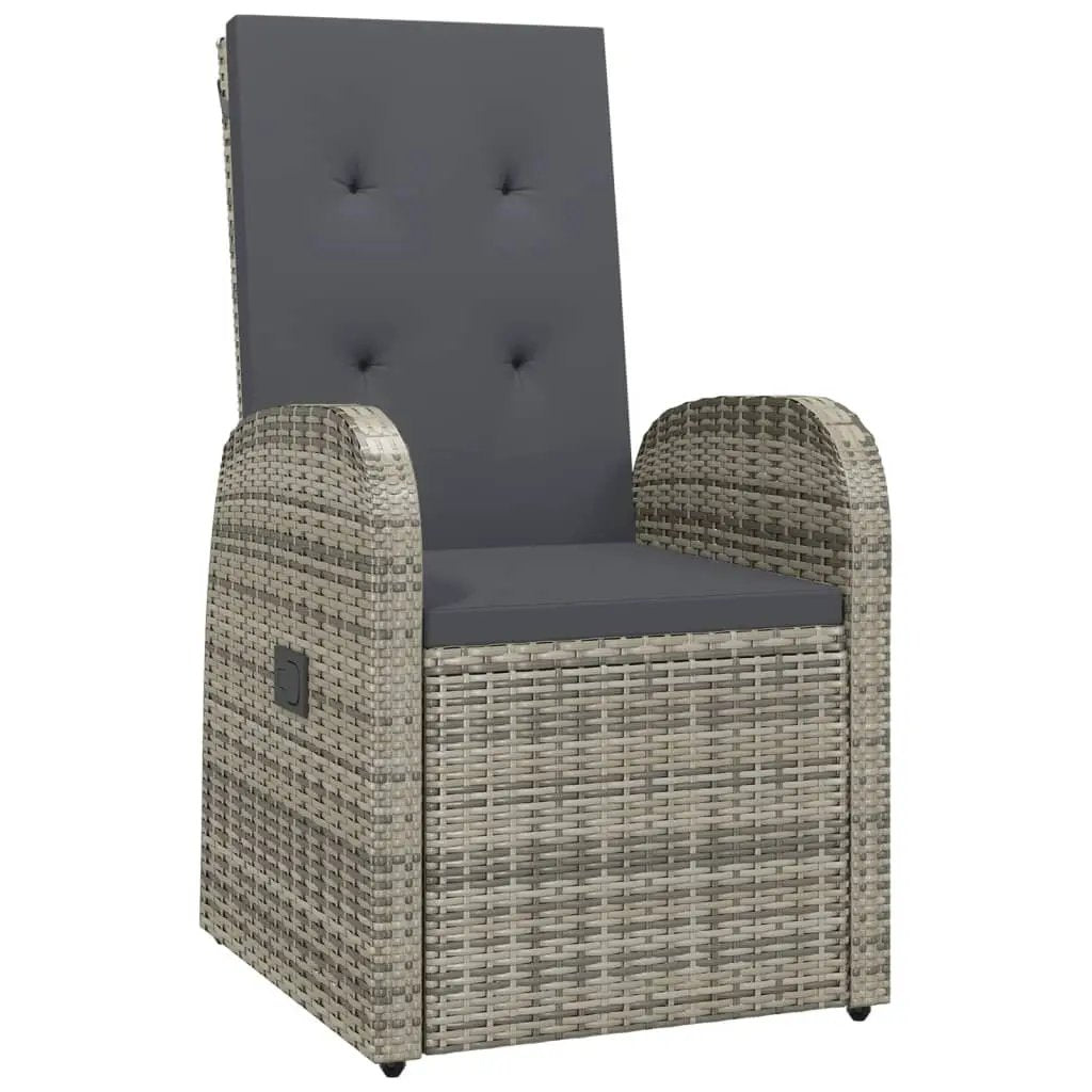 vidaXL vidaXL Reclining Garden Chairs with Cushions 2 pcs Grey Poly Rattan - Garden Chairs