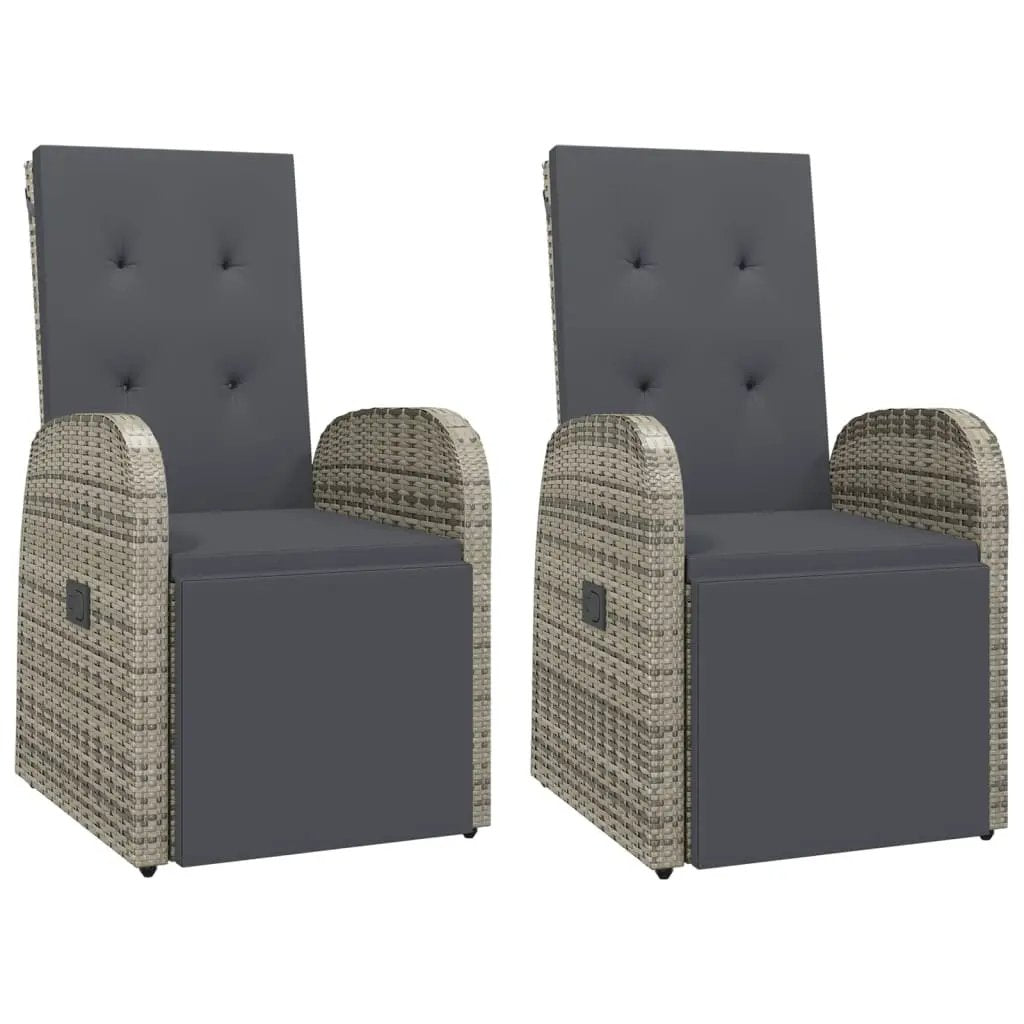 vidaXL vidaXL Reclining Garden Chairs with Cushions 2 pcs Grey Poly Rattan - Garden Chairs