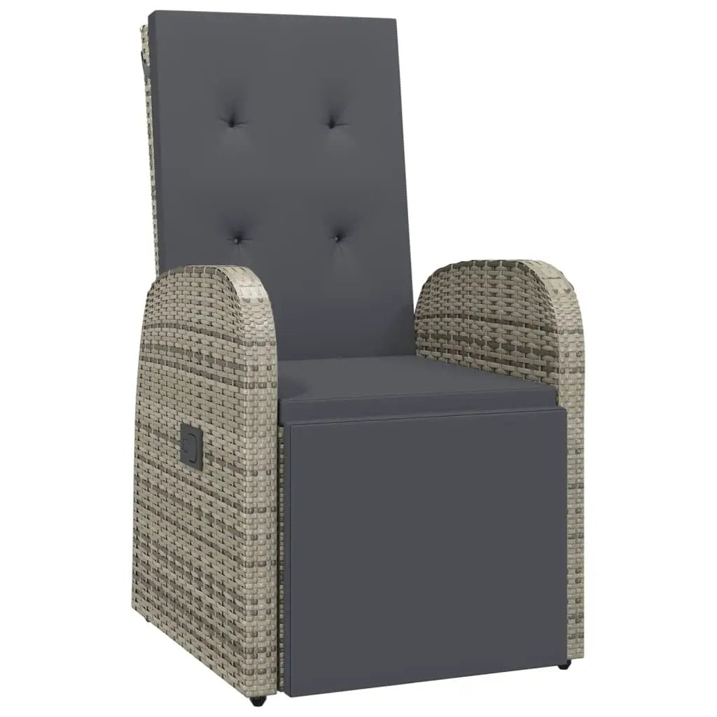 vidaXL vidaXL Reclining Garden Chairs with Cushions 2 pcs Grey Poly Rattan - Garden Chairs