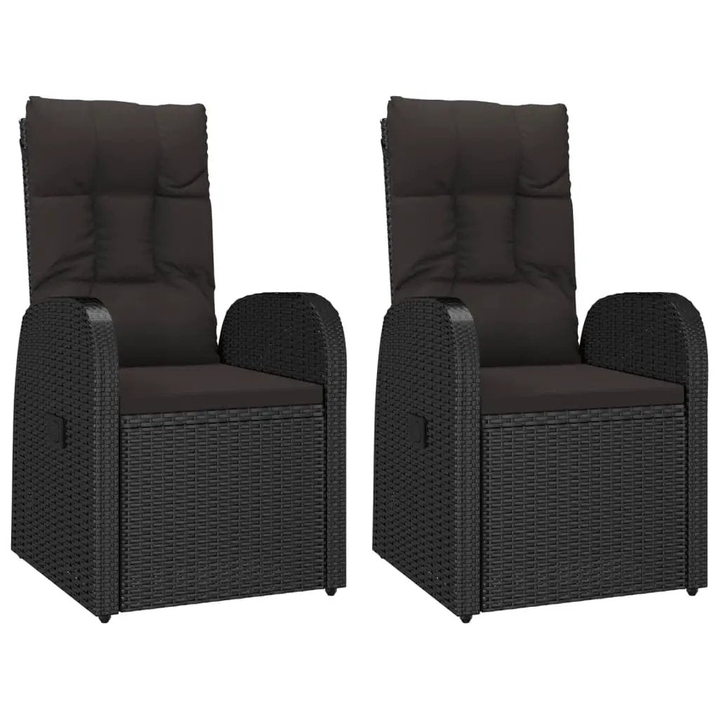 vidaXL vidaXL Reclining Garden Chairs with Cushions 2 pcs Black Poly Rattan - Garden Chairs
