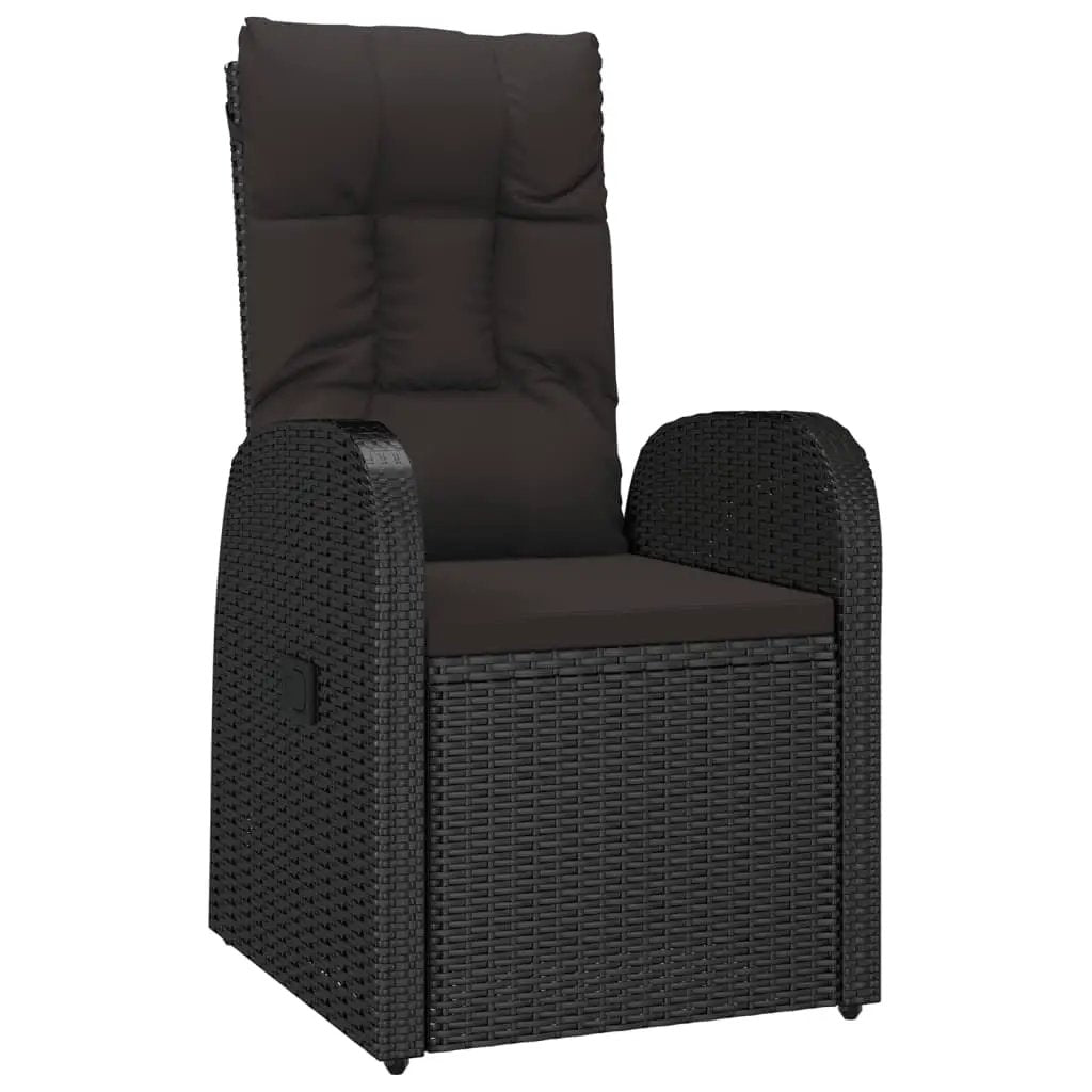 vidaXL vidaXL Reclining Garden Chairs with Cushions 2 pcs Black Poly Rattan - Garden Chairs