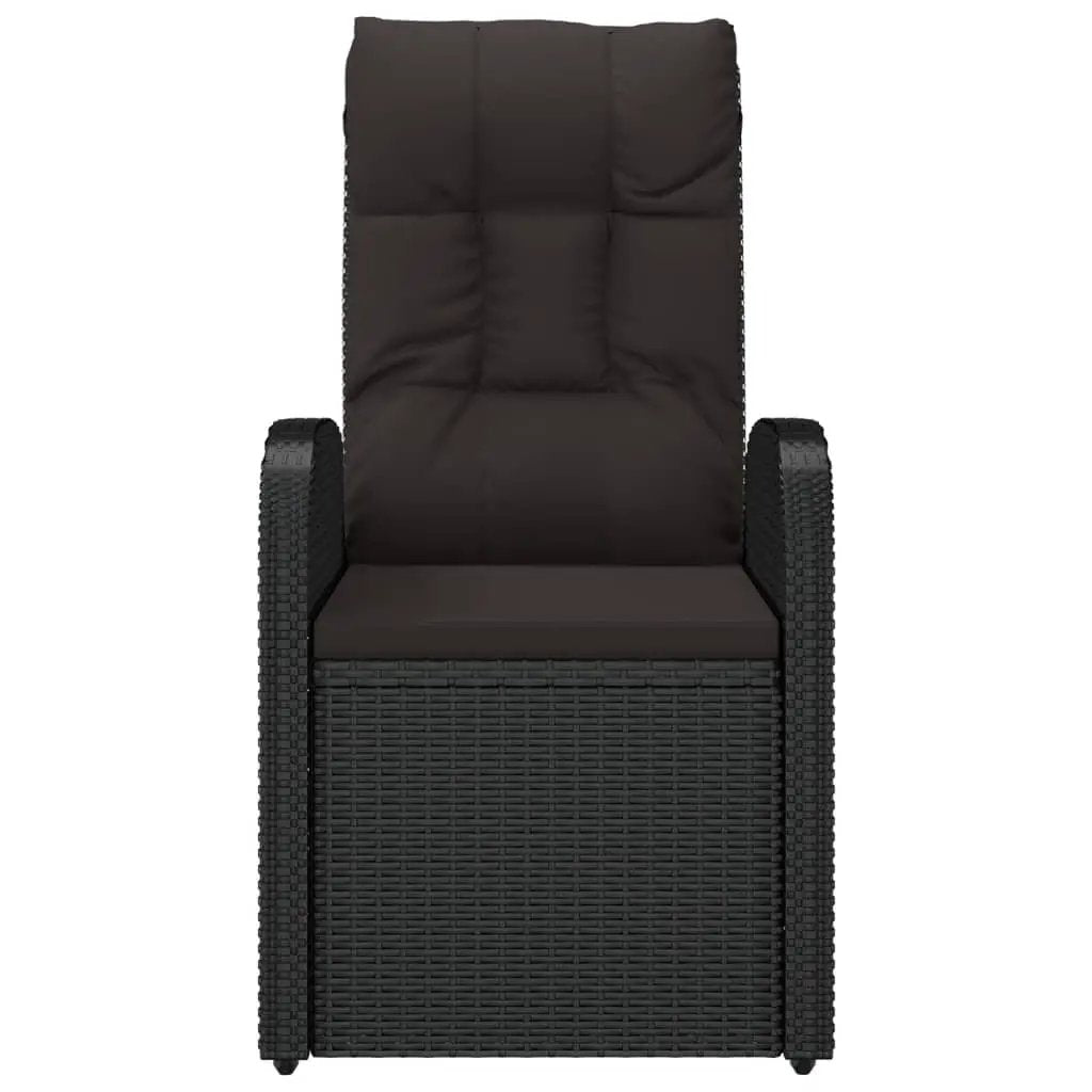 vidaXL vidaXL Reclining Garden Chairs with Cushions 2 pcs Black Poly Rattan - Garden Chairs