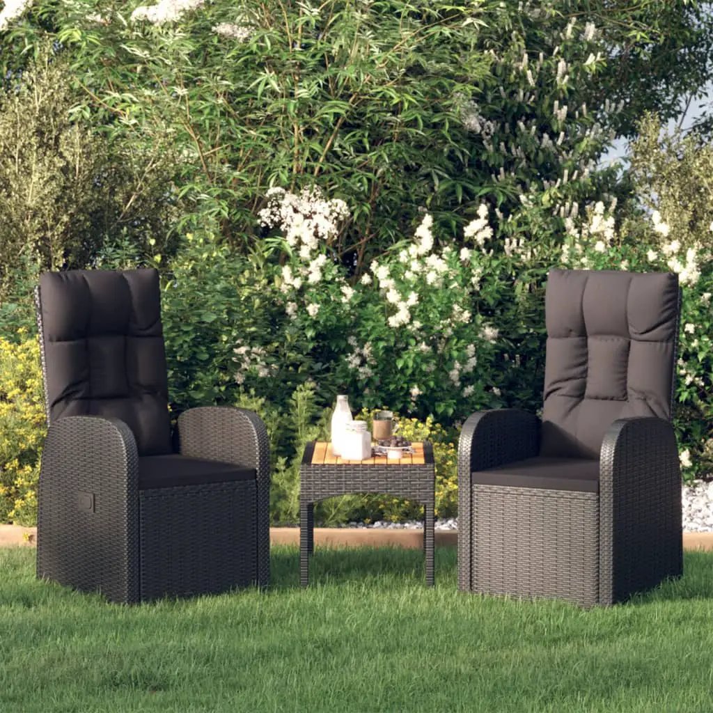 vidaXL vidaXL Reclining Garden Chairs with Cushions 2 pcs Black Poly Rattan - Garden Chairs