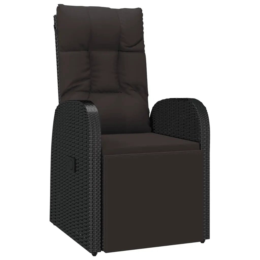 vidaXL vidaXL Reclining Garden Chair with Cushions Black Poly Rattan - Garden Chairs