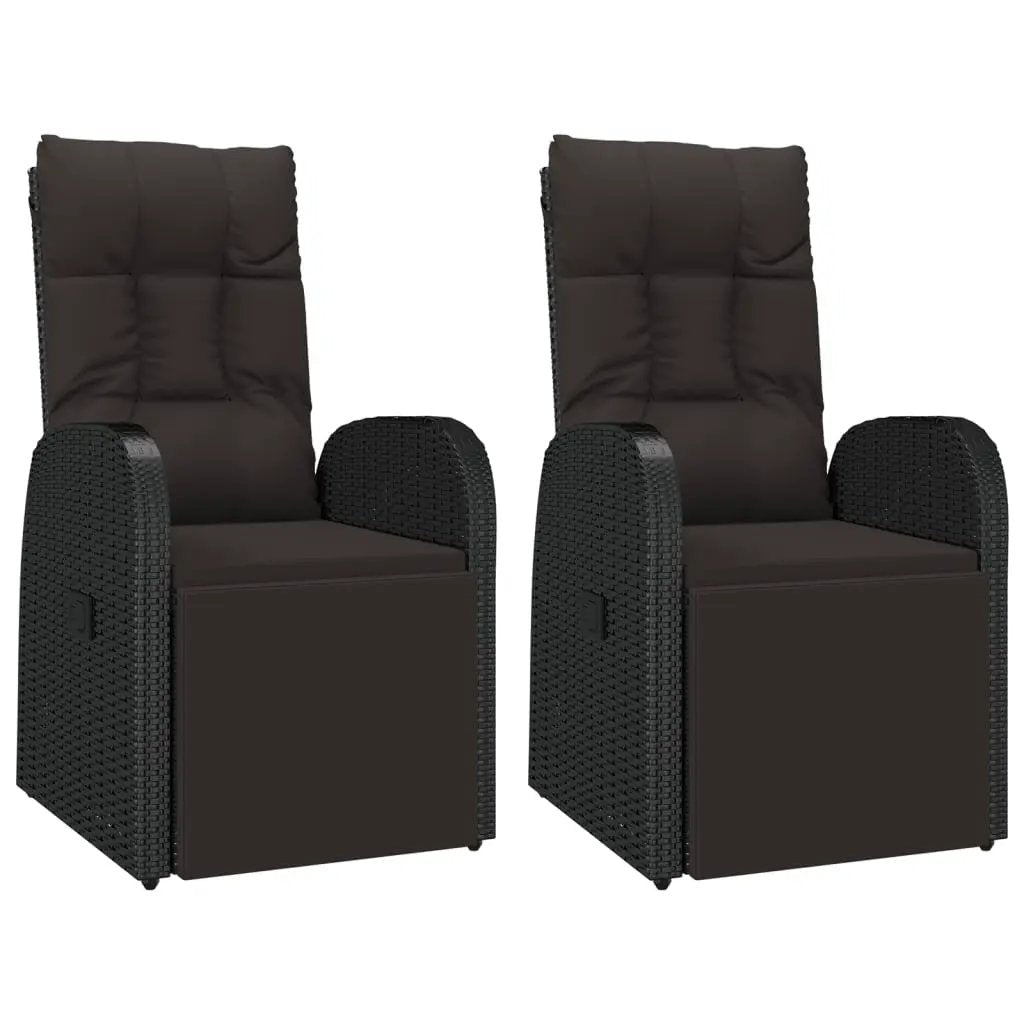 vidaXL vidaXL Reclining Garden Chairs with Cushions 2 pcs Black Poly Rattan - Garden Chairs
