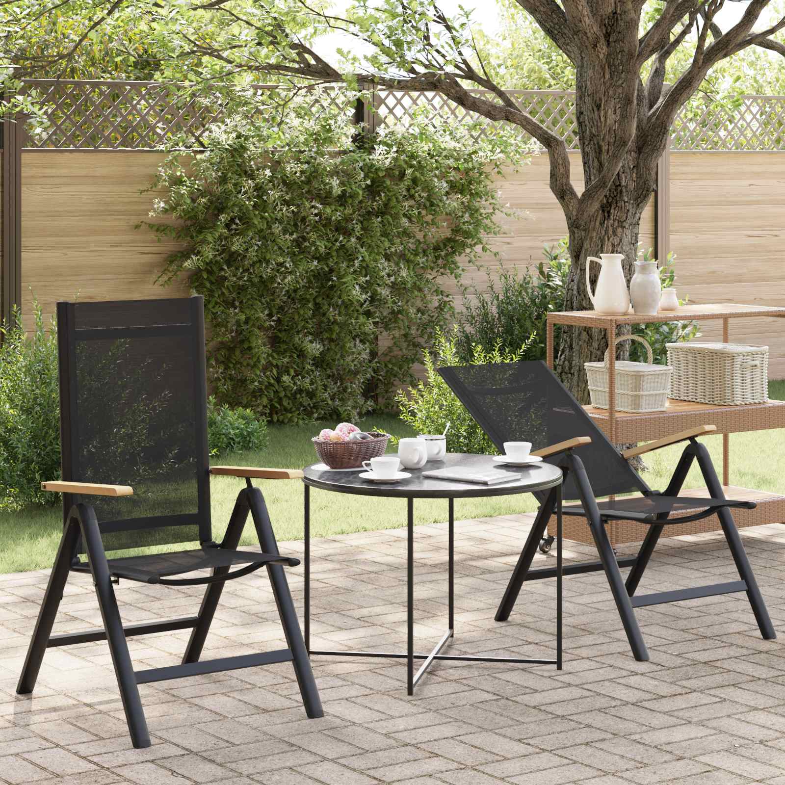 vidaXL vidaXL Reclining Garden Chairs 2 pcs Black 58 x 73 x 111.5 cm -