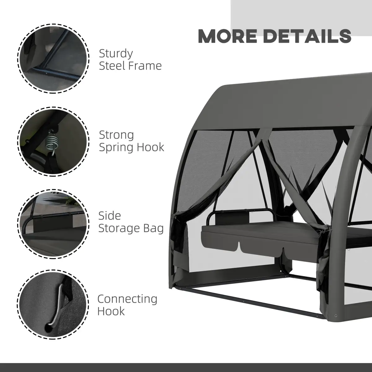 Outsunny Outsunny Garden Swing Chair Patio Hammock 3 Seater Bench Canopy Lounger Grey - Hammocks