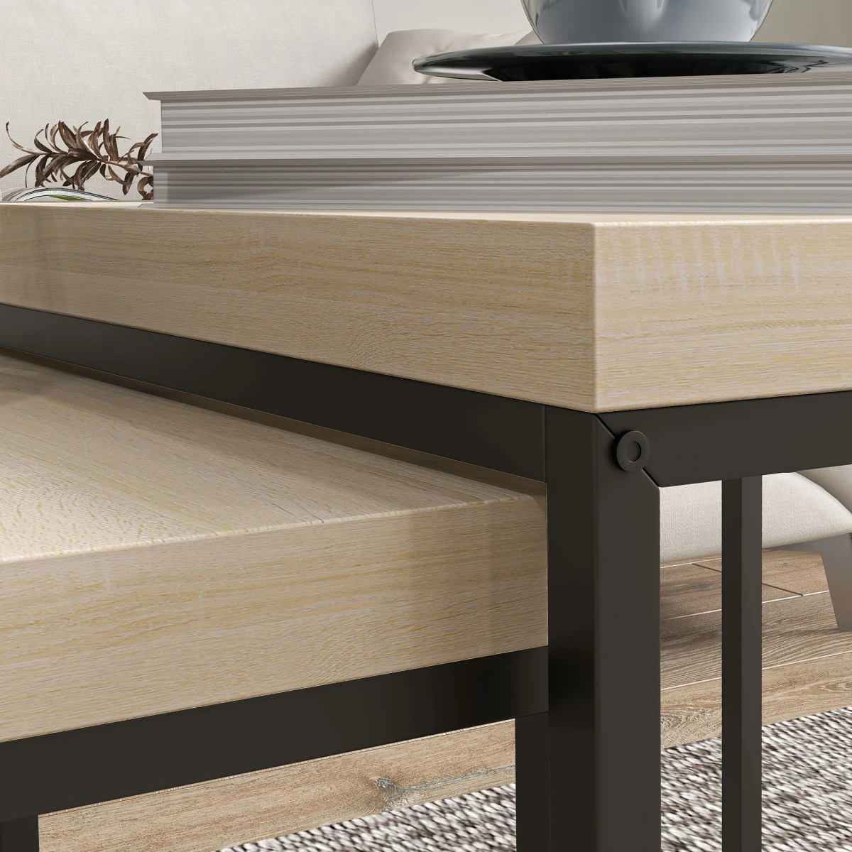 HOMCOM HOMCOM Nesting Tables 3.5cm Oak ThickTop ForHome - Nest of Tables