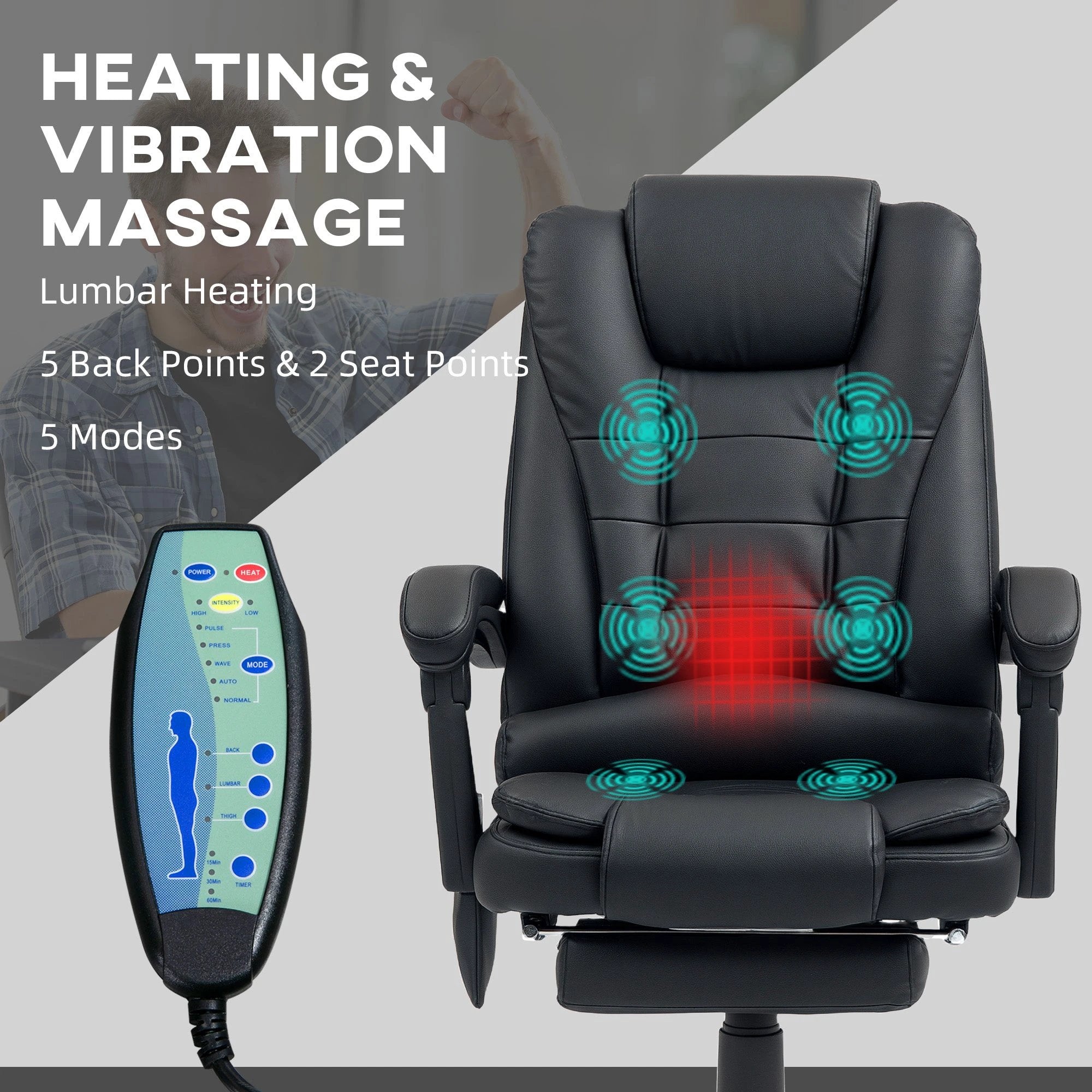 Vinsetto Ergonomic Heated 6 Points Vibration Massage Office Chair Black by Vinsetto