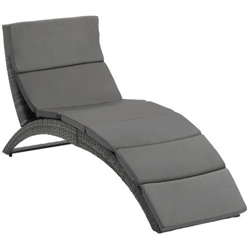 Garden Patio Rattan Wicker Folding Sun Lounger Cushion Grey by Outsunny