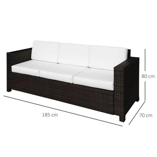 3 Seater Rattan Sofa Brown Wicker Weave Metal Frame Chair Outdoor Furniture by Outsunny